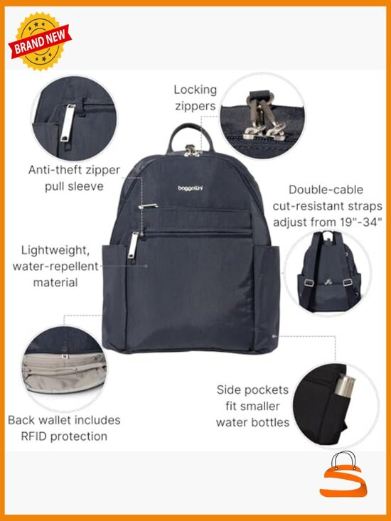 Anti-theft Travel Backpack w/ RFID 10x13 Slash-Resistant Nylon Daypack main image 4